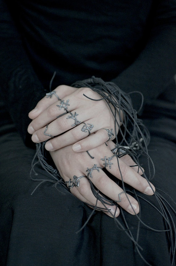Rune Rings, set of 6, sterling silver twig rings - Joanna Szkiela x Ovate collaboration