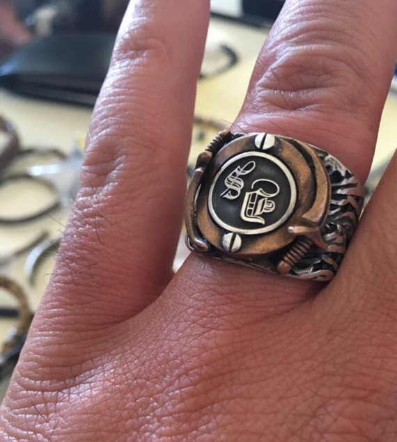 Rings jewelry mens ring custom name monogram initial mens personalized wedding gift knife mens gift