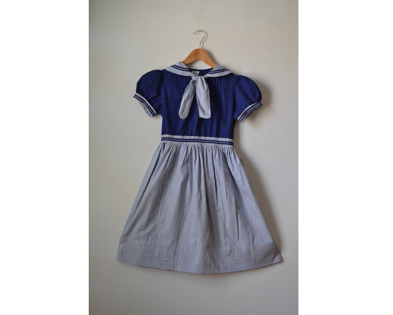 Sailor Dress, 1950s Girls Dress, 50s Girls Dress, Little Girls Dress, Cotton Dress, Vintage Clothing