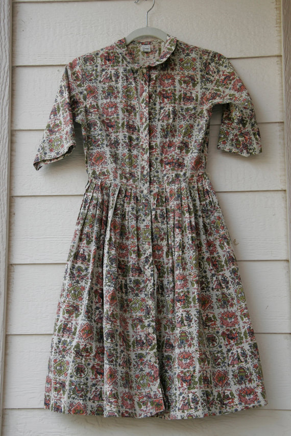 Preston Pre-teen dress girls size 12 vintage cotton day dress shirt dress small