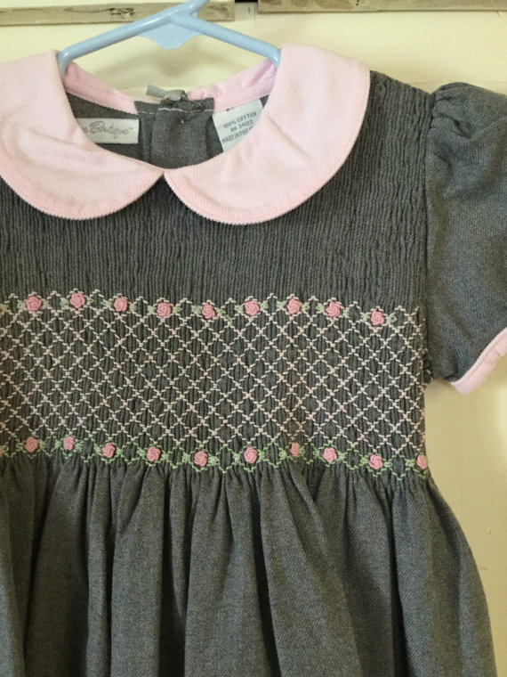 Gray with Pink Trim Dress for Girls