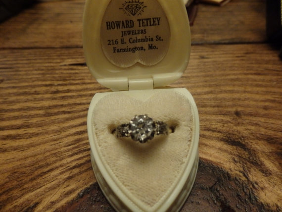 Sale! Beautiful art deco 18k gold and palladium white zircon ring, engagement, with antique box