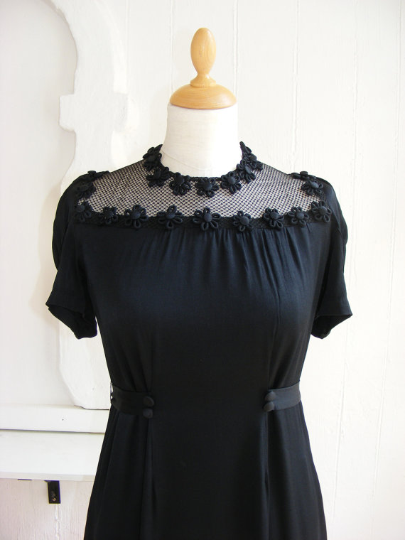 20s dress, art deco dress, black, size S