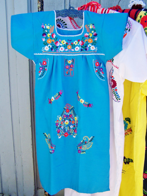 Child Mexican Dress, Girl Mexican dress, Blue Mexican dress, Youth Mexican dress