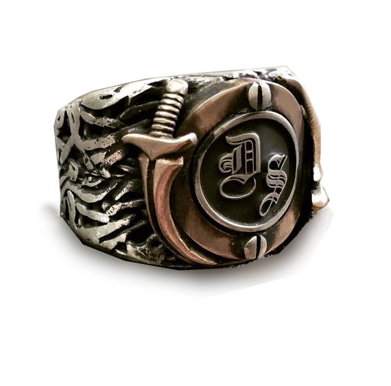 Rings jewelry mens ring custom name monogram initial mens personalized wedding gift knife mens gift