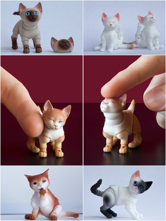 Pre-order. Kitten 3D bjd doll (4,5cm; 5,5cm; 6,5cm; 7,5cm ) with one or two heads. Realistic kitten