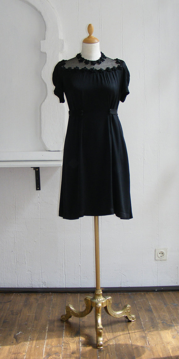 20s dress, art deco dress, black, size S