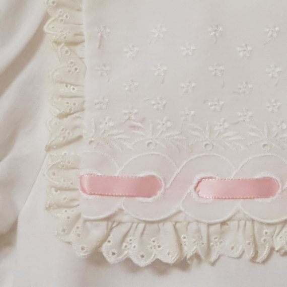 Vintage Big Girls Dress in White with Large Eyelet Collar and Pink Trim- Size 10- New, never worjn