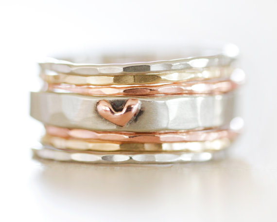 Stacking Rings / Heart Ring / Gold Stack / Stacking Rings Silver / Stacking Rings Silver / Ring Set