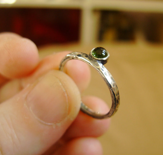 Silver Raven Ring with Green Tourmaline Companion - Sculpted Double Ring in Sterling Silver with Pat