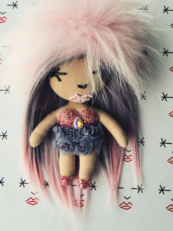 Pink and Grey Doll Bag Charm