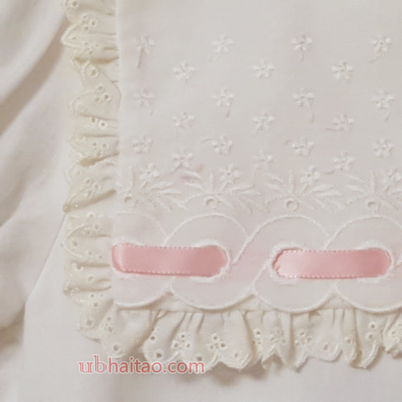 Vintage Big Girls Dress in White with Large Eyelet Collar and Pink Trim- Size 10- New, never worjn