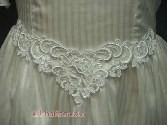 1st Holy Communion White Stripes Dress,Size 10 White, Vintage New, Lace, Basque V Waist, Flattering,