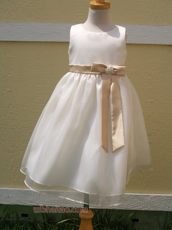 Flower Girl Dress Ivory and Champagne, Sleeveless, Crystal Organza, Girls Size 2 & 6,Pageant Dre