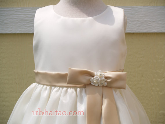 Flower Girl Dress Ivory and Champagne, Sleeveless, Crystal Organza, Girls Size 2 & 6,Pageant Dre