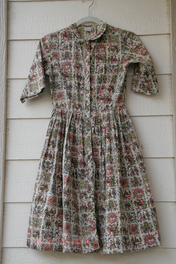 Preston Pre-teen dress girls size 12 vintage cotton day dress shirt dress small