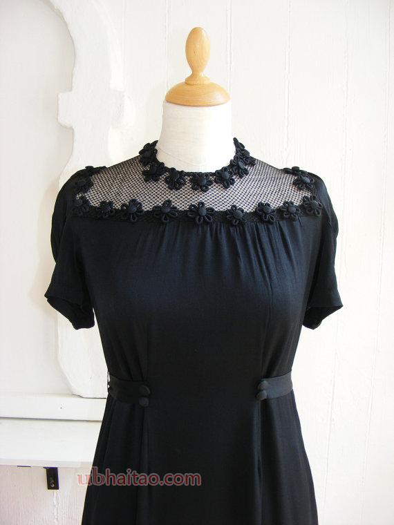 20s dress, art deco dress, black, size S