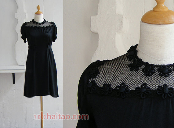 20s dress, art deco dress, black, size S