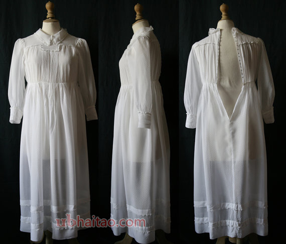 Vintage French white cotton dress for young girl