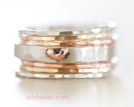 Stacking Rings / Heart Ring / Gold Stack / Stacking Rings Silver / Stacking Rings Silver / Ring Set