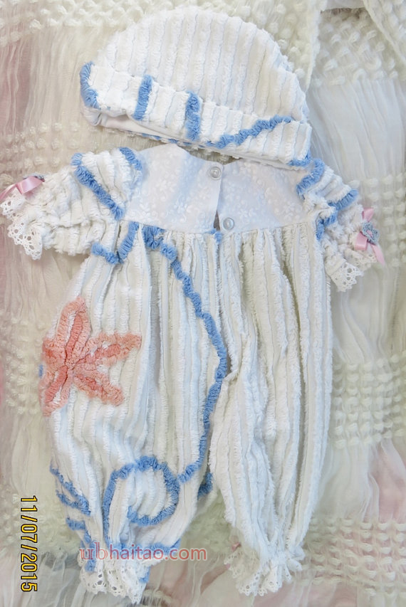 Reborn silicone baby Vintage chenille romper set for 21-23 inch art doll  CLOTHING ONLY!