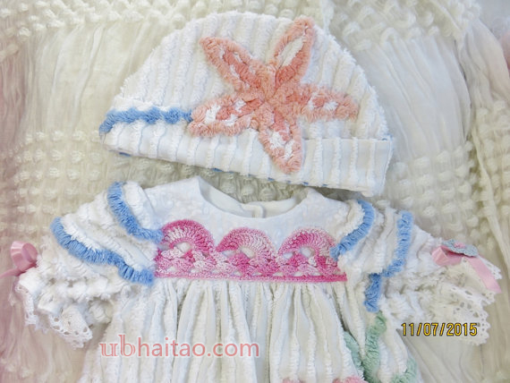 Reborn silicone baby Vintage chenille romper set for 21-23 inch art doll  CLOTHING ONLY!