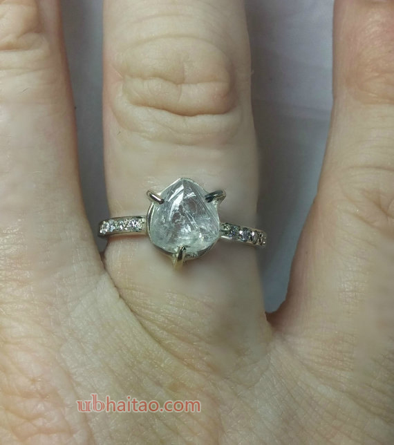 Diamond Ring, Natural clear ice diamond  ring, engagement ring, white gold raw diamond  multistone r