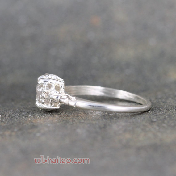 Raw Uncut Rough Diamond Solitaire and Sterling Silver Filigree Ring - Conflict Free Diamond - Antiqu