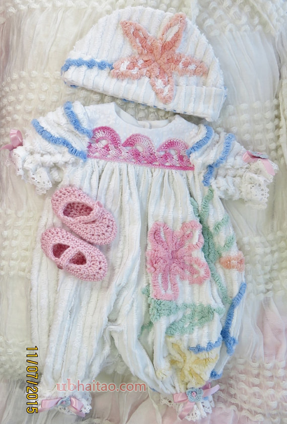 Reborn silicone baby Vintage chenille romper set for 21-23 inch art doll  CLOTHING ONLY!