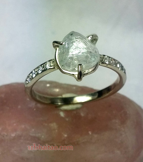 Diamond Ring, Natural clear ice diamond  ring, engagement ring, white gold raw diamond  multistone r