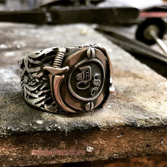 Rings jewelry mens ring custom name monogram initial mens personalized wedding gift knife mens gift