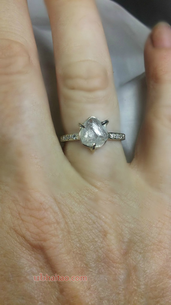 Diamond Ring, Natural clear ice diamond  ring, engagement ring, white gold raw diamond  multistone r