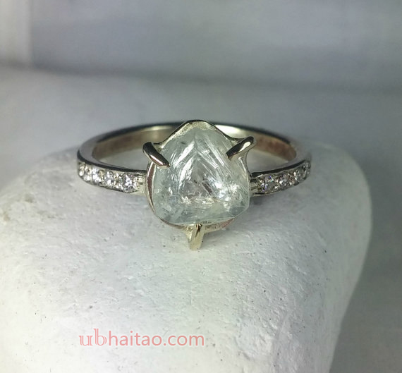 Diamond Ring, Natural clear ice diamond  ring, engagement ring, white gold raw diamond  multistone r