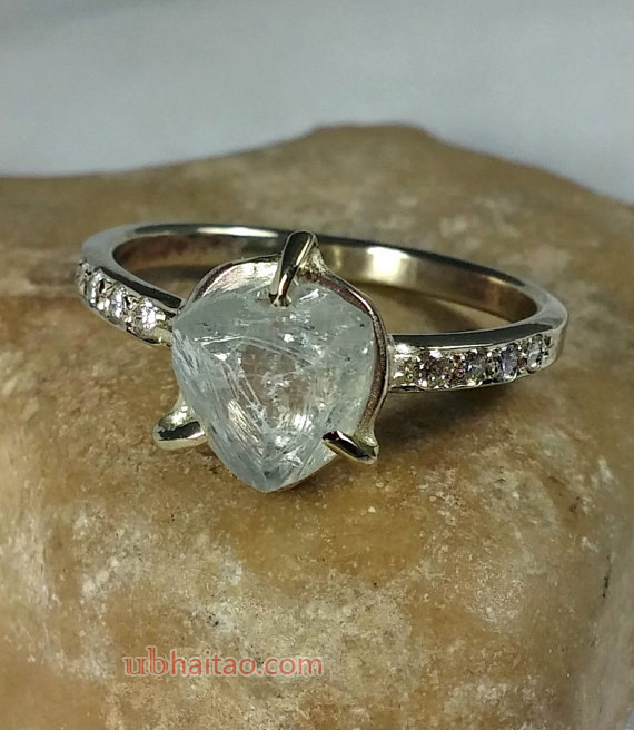 Diamond Ring, Natural clear ice diamond  ring, engagement ring, white gold raw diamond  multistone r